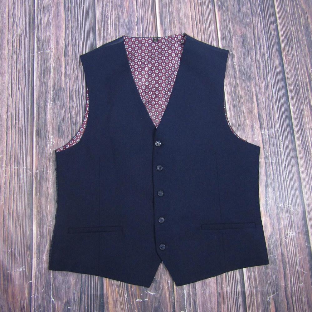 Suit Vest Mens 40‎ Blue Solid 3 Piece Belted Formal Waistcoat Wedding Business
